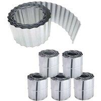 Primrose Rust Proof Galvanised Garden Lawn Steel Edging Corrugated Roll to Reduce Edge Weed Transfer in Silver | Size: 5 Pack