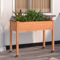 Berkfield Home Wheeled Planter with Liner Brown 118x59x80 cm Solid Wood Fir | Size: 118 x 59 x 80 cm