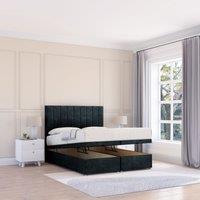 Sloomy Kansas Naples Fabric Ottoman Bed End Opening With Sprung Memory Mattress & 26 Inch strut Headboard in Black | Size: Super King