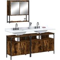 Berkfield Home 3 Piece Bathroom Furniture Set Smoked Oak Engineered Wood in Brown