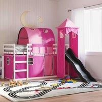 Bunk Bed without Mattress with Slide and Curtains Pink 90x200 cm