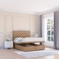 Sloomy Montana Naples Fabric Ottoman Bed End Opening With Sprung Memory Mattress & 26 Inch strut Headboard in Light Sand | Size: Double