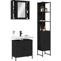 3 Piece Bathroom Cabinet Set Black Engineered Wood