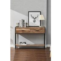 Living and Home Rustic Brown Metal Frame Console Table with 2 Drawer and Shelf