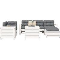 7 Piece Garden Sofa Set White Solid Wood Pine