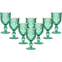 Dibor Set of 8 Vintage Luxury Spring Summer Turquoise Embossed Drinking Glass Wine Goblets Wedding Gift 290ml in Green | Size: 8 Pack