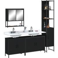 4 Piece Bathroom Furniture Set Black Engineered Wood