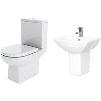 Balterley Destin Square Suite: Toilet with Soft-Close Seat & 500mm Semi Pedestal in White