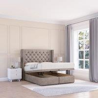 Sloomy Dior Plush Fabric Ottoman Bed End Opening With Sprung Memory Mattress & 54 Inch Floorstanding Headboard With Wings | Size: Small Single