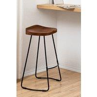 MH London Solid Mango Wood & Iron Kitchen Island Breakfast Counter Stool with Saddle Seat & Black Iron Legs - Rombass in Walnut