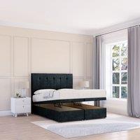 Sloomy Highbury Naples Fabric Ottoman Bed End Opening With Sprung Memory Mattress & 26 Inch strut Headboard in Black | Size: Super King