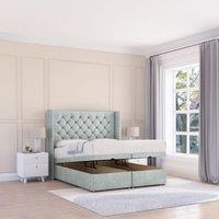 Sloomy Dior Naples Fabric Ottoman Bed End Opening With Sprung Memory Mattress & 54 Inch Floorstanding Headboard With Wings in Silver | Size: Single