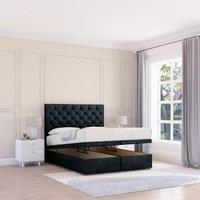 Sloomy Mayfair Naples Fabric Ottoman Bed End Opening With Sprung Memory Mattress & 26 Inch strut Headboard in Black | Size: Double