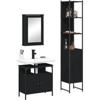 3 Piece Bathroom Furniture Set Black Engineered Wood