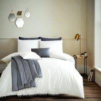Smart Living Premium Polycotton Pom Pom Duvet Cover With Pillowcases in White | Size: King