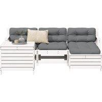 5 Piece Garden Sofa Set White Solid Wood Pine