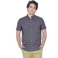 Enorsia Men's Grey/Black Check Short Sleeves Oxford Shirt in Grey | Size: XL