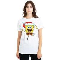 Spongebob Men's Squarepants Christmas Santa Hat T-Shirt, White | Size: 2XL