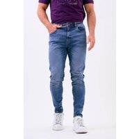 Enorsia Men's Blue Wash Stretch Tapered Fit Jeans in Mid Blue | Size: 32