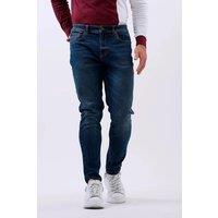 Enorsia Men's Blue Wash Stretch Tapered Fit Jeans in Dark Blue | Size: 40