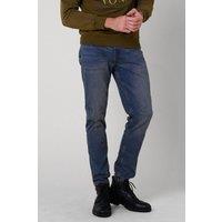 Enorsia Men's Vintage Washed Tapered Fit Jeans in Mid Blue | Size: 40