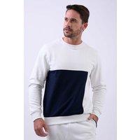 Enorsia Men's Crew Neck Colour Block Sweatshirt in White | Size: Large