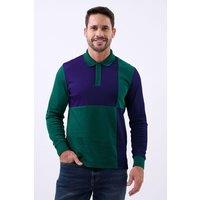 Enorsia Men's Colour Block Polo Shirt in Green | Size: Small