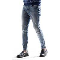 Enorsia Men's Slim Fit Light Blue Ripped Knee Jeans in Mid Blue | Size: 30