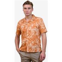 Enorsia Men's Orange Marble Printed Revere Collar Short Sleeve Shirt | Size: 2XL