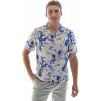 Enorsia Men's Navy Batique Printed Revere Collar Short Sleeve Shirt | Size: Small