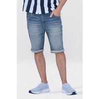 Enorsia Men's Straight Fit Stretch Denim Shorts in Mid Blue | Size: 38