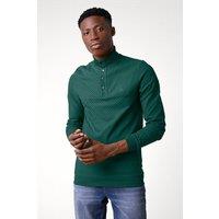 Enorsia Men's Textured Pattern High Neck Sweatshirt in Green | Size: Medium