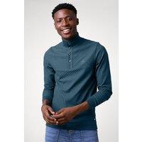 Enorsia Men's Textured Pattern High Neck Sweatshirt in Teal | Size: 2XL