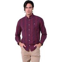 Enorsia Men's Burgundy With Tonal Striped Button Down Long Sleeves Shirt in Red | Size: 2XL