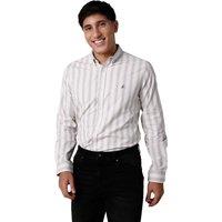 Enorsia Men's Cream Black Striped Regular Fit Long Sleeves Shirt in Off-White | Size: 2XL