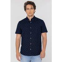 Enorsia Men's Stretch Cotton Printed Short Sleeve Shirt in Navy | Size: 2XL