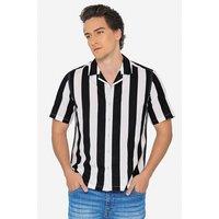 Enorsia Men's Regular Fit Striped Revere Collar Shirt in Black | Size: Medium