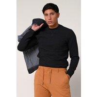 Enorsia Men's Crew Neck Design Rib Sweatshirt in Black | Size: Small