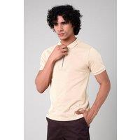 Enorsia Men's Bond Quarter Zip Interlock Short Sleeve Polo Shirt in Cream | Size: Medium