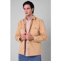 Enorsia Men's Relaxed Fit Cotton Twill Shacket in Light Khaki | Size: 2XL