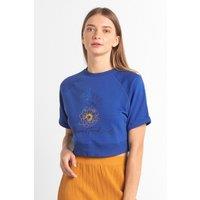 Enorsia Women's Blossom Print Cropped Sweatshirt in Blue | Size: 8