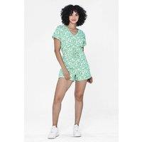 Enorsia Women's Roll up Sleeves AOP Play suit in Green | Size: 18