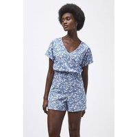 Enorsia Women's Roll up Sleeves AOP Play suit in Blue | Size: 8