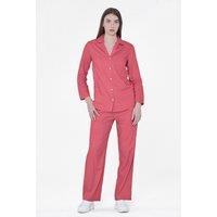 Enorsia Women's Soft Touch Button Through Shirt & Trouser Pyjama Set in Red | Size: 10