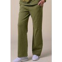 Enorsia Women's Stretchy Embroidery Design Details Trousers in Green | Size: 18