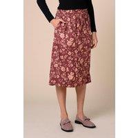 Enorsia Women's Summer Flower Linen Midi Skirt in Red | Size: 10