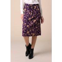 Enorsia Women's Summer Flower Linen Midi Skirt in Purple | Size: 12