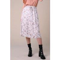Enorsia Women's Summer Flower Linen Midi Skirt in White | Size: 10