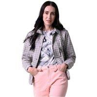 Enorsia Women's Neutral Tone Striped Copped Jacket in Grey | Size: 14