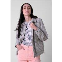Enorsia Women's Neutral Tone Striped Copped Jacket in Grey | Size: 12